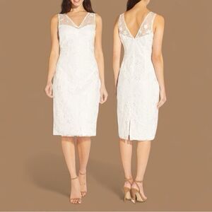 Adrianna Papell Women’s Floral Embroidered Sheath Dress in the Size 14 in Ivory